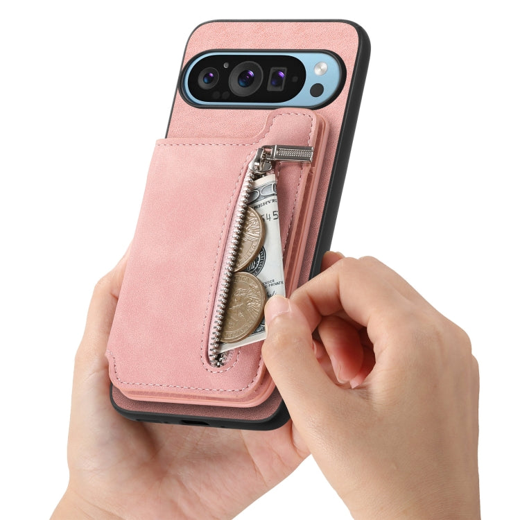 For Google Pixel 9 Pro XL Retro MagSafe Zipper Wallet Card Bag Back Phone Case(Pink) - Google Cases by PMC TechLife | Online Shopping South Africa | PMC TechLife | Buy Now Pay Later Mobicred
