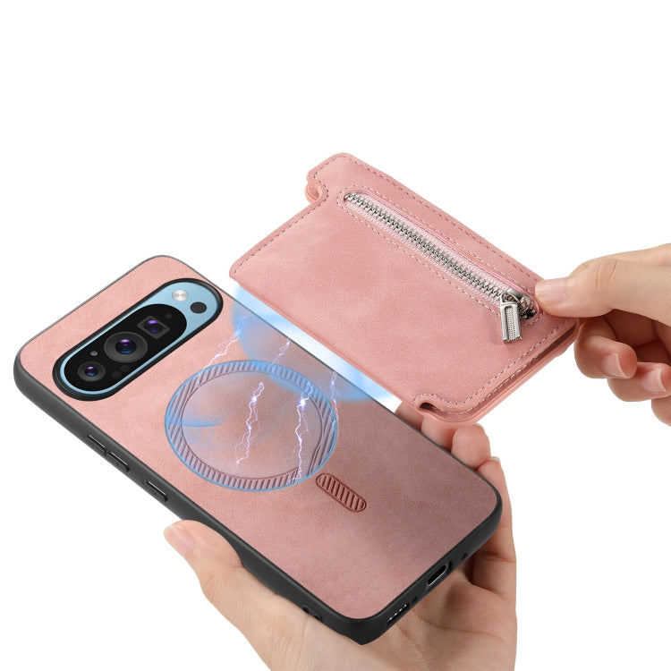 For Google Pixel 9 Pro XL Retro MagSafe Zipper Wallet Card Bag Back Phone Case(Pink) - Google Cases by PMC TechLife | Online Shopping South Africa | PMC TechLife | Buy Now Pay Later Mobicred
