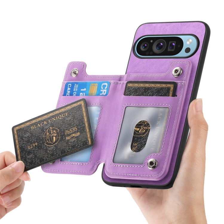 For Google Pixel 9 Pro XL Retro MagSafe Zipper Wallet Card Bag Back Phone Case(Purple) - Google Cases by PMC TechLife | Online Shopping South Africa | PMC TechLife | Buy Now Pay Later Mobicred