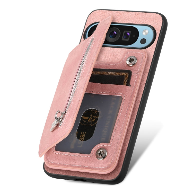 For Google Pixel 7 Pro Retro MagSafe Zipper Wallet Card Bag Back Phone Case(Pink) - Google Cases by PMC TechLife | Online Shopping South Africa | PMC TechLife | Buy Now Pay Later Mobicred