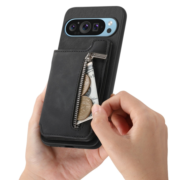For Google Pixel 7 Retro MagSafe Zipper Wallet Card Bag Back Phone Case(Black) - Google Cases by PMC TechLife | Online Shopping South Africa | PMC TechLife | Buy Now Pay Later Mobicred