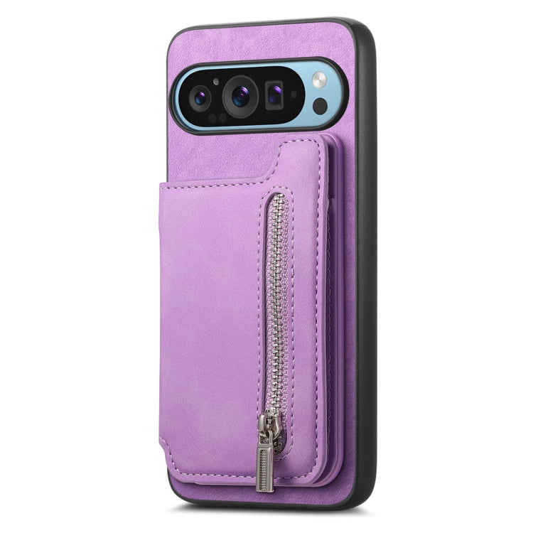 For Google Pixel 9 / 9 Pro Retro MagSafe Zipper Wallet Card Bag Back Phone Case(Purple) - Google Cases by PMC TechLife | Online Shopping South Africa | PMC TechLife | Buy Now Pay Later Mobicred