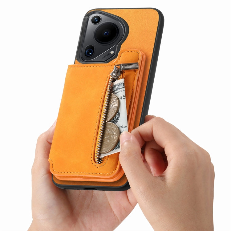 For Huawei Pura 70 Pro+ Retro MagSafe Zipper Wallet Card Bag Back Phone Case(Yellow) - Huawei Cases by PMC Jewellery | Online Shopping South Africa | PMC Jewellery | Buy Now Pay Later Mobicred
