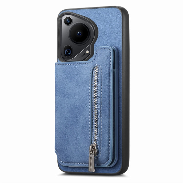 For Huawei Pura 70 Pro+ Retro MagSafe Zipper Wallet Card Bag Back Phone Case(Blue) - Huawei Cases by PMC Jewellery | Online Shopping South Africa | PMC Jewellery | Buy Now Pay Later Mobicred