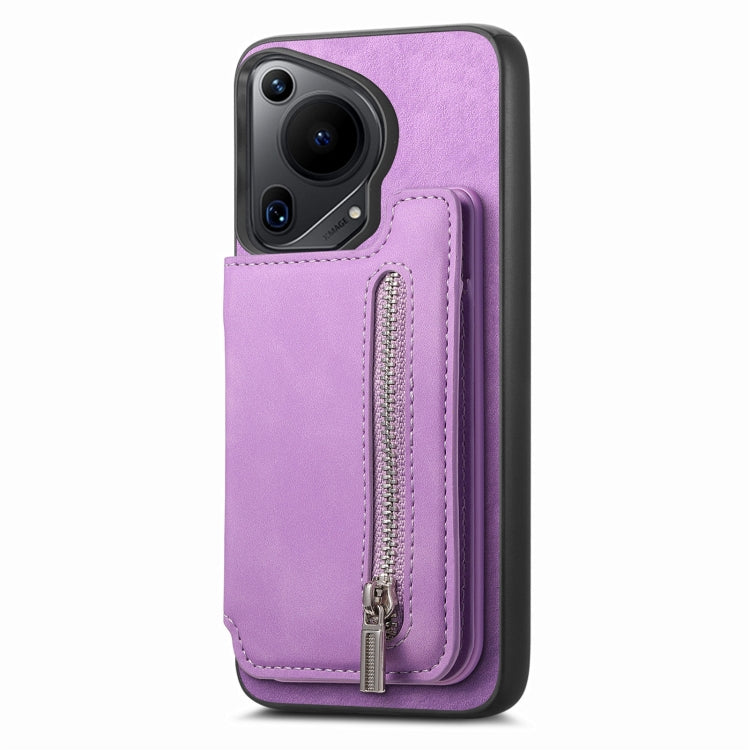 For Huawei Pura 70 Pro+ Retro MagSafe Zipper Wallet Card Bag Back Phone Case(Purple) - Huawei Cases by PMC Jewellery | Online Shopping South Africa | PMC Jewellery | Buy Now Pay Later Mobicred