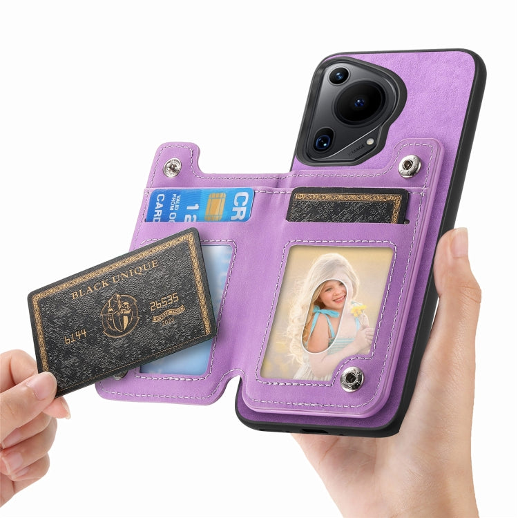 For Huawei Pura 70 Pro+ Retro MagSafe Zipper Wallet Card Bag Back Phone Case(Purple) - Huawei Cases by PMC Jewellery | Online Shopping South Africa | PMC Jewellery | Buy Now Pay Later Mobicred