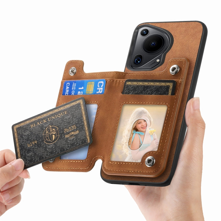 For Huawei Pura 70 Pro+ Retro MagSafe Zipper Wallet Card Bag Back Phone Case(Brown) - Huawei Cases by PMC Jewellery | Online Shopping South Africa | PMC Jewellery | Buy Now Pay Later Mobicred