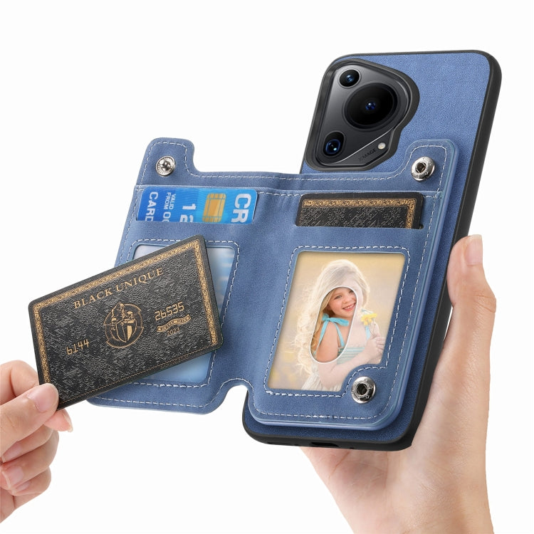 For Huawei Pura 70 Ultra Retro MagSafe Zipper Wallet Card Bag Back Phone Case(Blue) - Huawei Cases by PMC Jewellery | Online Shopping South Africa | PMC Jewellery | Buy Now Pay Later Mobicred