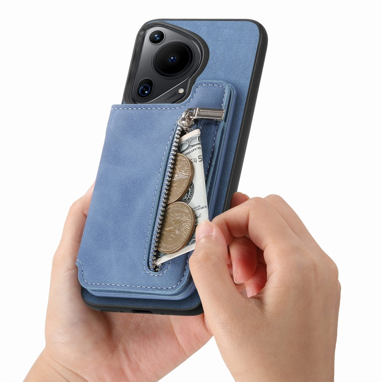 For Huawei Pura 70 Ultra Retro MagSafe Zipper Wallet Card Bag Back Phone Case(Blue) - Huawei Cases by PMC Jewellery | Online Shopping South Africa | PMC Jewellery | Buy Now Pay Later Mobicred