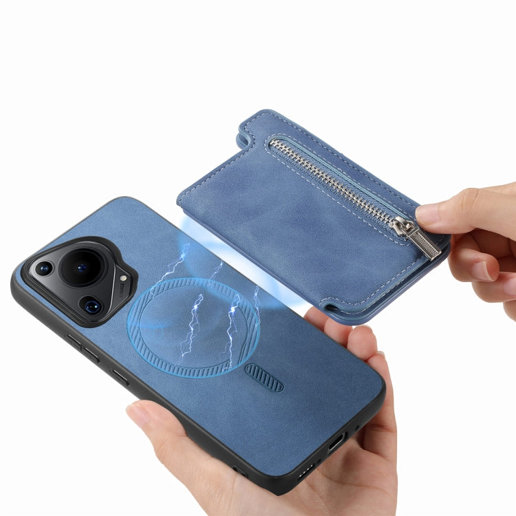For Huawei Pura 70 Ultra Retro MagSafe Zipper Wallet Card Bag Back Phone Case(Blue) - Huawei Cases by PMC Jewellery | Online Shopping South Africa | PMC Jewellery | Buy Now Pay Later Mobicred