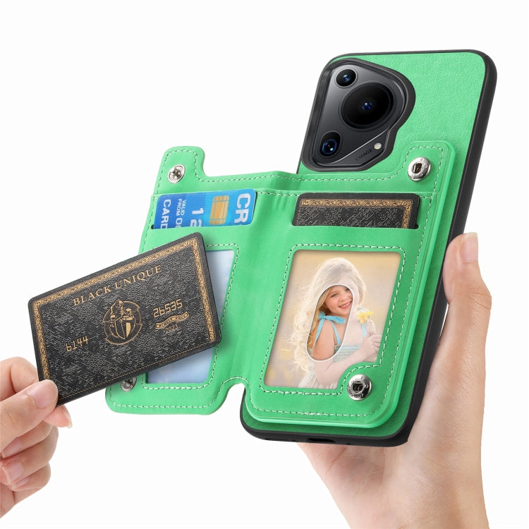 For Huawei Pura 70 Ultra Retro MagSafe Zipper Wallet Card Bag Back Phone Case(Green) - Huawei Cases by PMC Jewellery | Online Shopping South Africa | PMC Jewellery | Buy Now Pay Later Mobicred