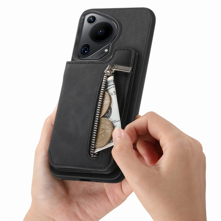 For Huawei Pura 70 Ultra Retro MagSafe Zipper Wallet Card Bag Back Phone Case(Black) - Huawei Cases by PMC Jewellery | Online Shopping South Africa | PMC Jewellery | Buy Now Pay Later Mobicred