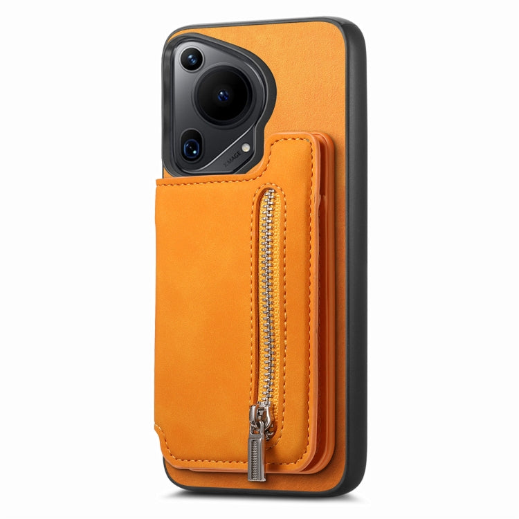 For Huawei Pura 70 Pro Retro MagSafe Zipper Wallet Card Bag Back Phone Case(Yellow) - Huawei Cases by PMC Jewellery | Online Shopping South Africa | PMC Jewellery | Buy Now Pay Later Mobicred