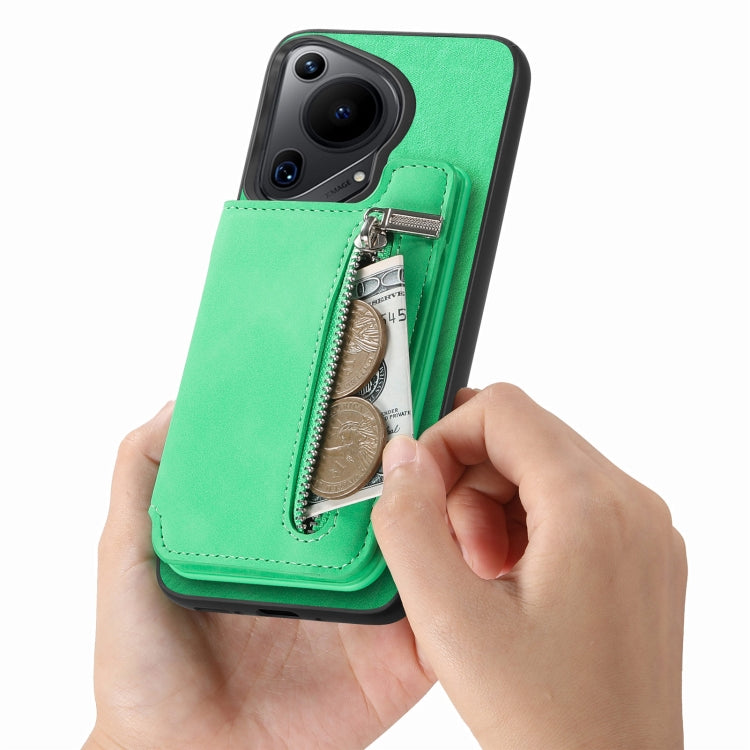 For Huawei Pura 70 Pro Retro MagSafe Zipper Wallet Card Bag Back Phone Case(Green) - Huawei Cases by PMC Jewellery | Online Shopping South Africa | PMC Jewellery | Buy Now Pay Later Mobicred