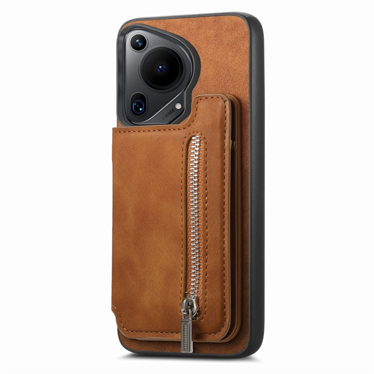 For Huawei Pura 70 Pro Retro MagSafe Zipper Wallet Card Bag Back Phone Case(Brown) - Huawei Cases by PMC Jewellery | Online Shopping South Africa | PMC Jewellery | Buy Now Pay Later Mobicred