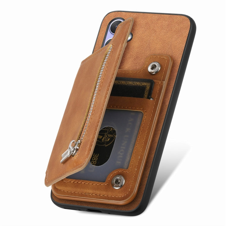 For Huawei Pura 70 Pro Retro MagSafe Zipper Wallet Card Bag Back Phone Case(Brown) - Huawei Cases by PMC Jewellery | Online Shopping South Africa | PMC Jewellery | Buy Now Pay Later Mobicred