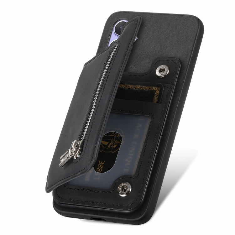 For Huawei Pura 70 Pro Retro MagSafe Zipper Wallet Card Bag Back Phone Case(Black) - Huawei Cases by PMC Jewellery | Online Shopping South Africa | PMC Jewellery | Buy Now Pay Later Mobicred