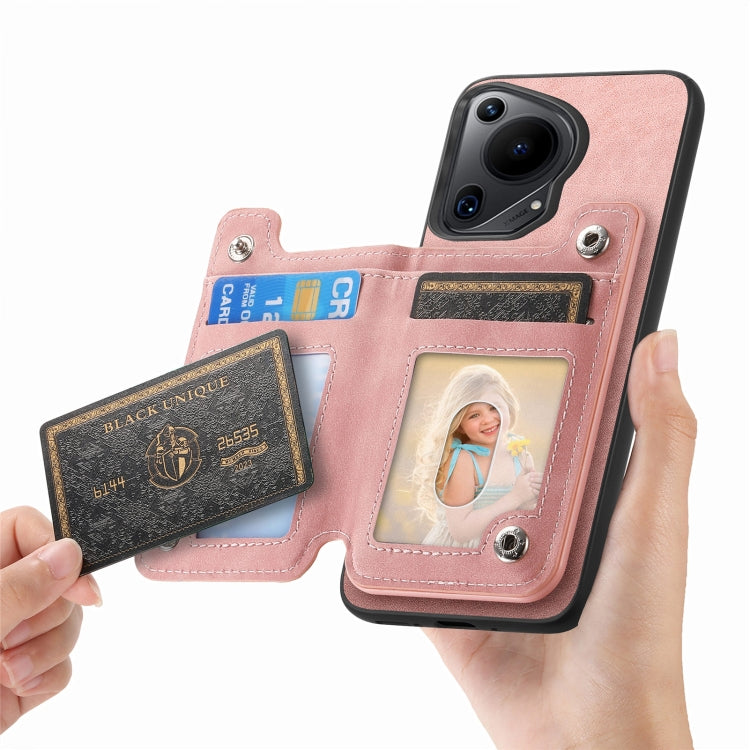 For Huawei Pura 70 Retro MagSafe Zipper Wallet Card Bag Back Phone Case(Pink) - Huawei Cases by PMC Jewellery | Online Shopping South Africa | PMC Jewellery | Buy Now Pay Later Mobicred