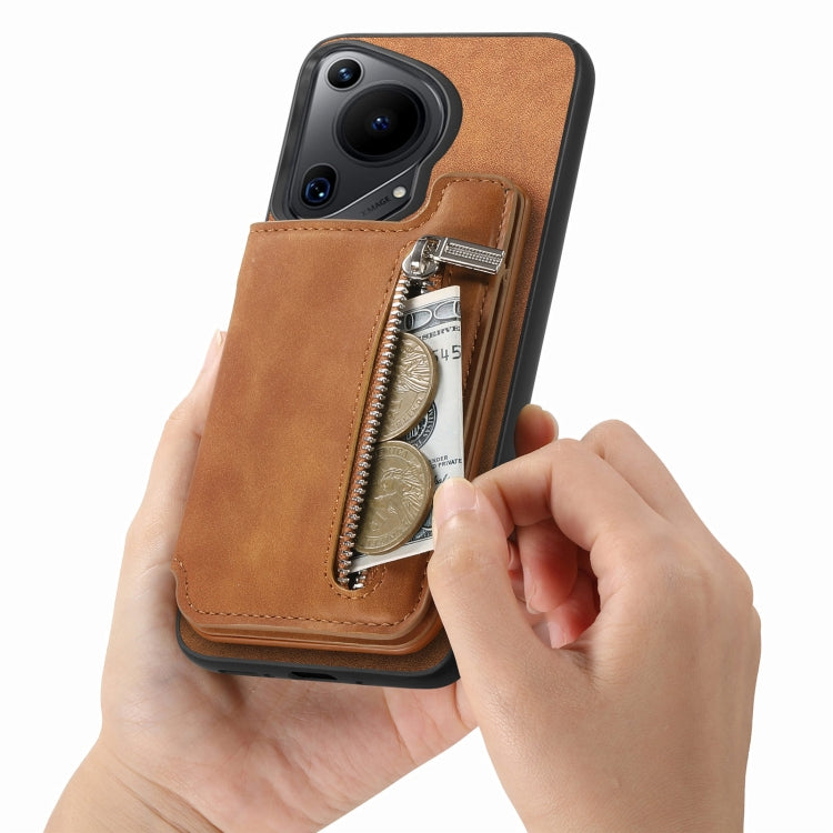 For Huawei Pura 70 Retro MagSafe Zipper Wallet Card Bag Back Phone Case(Brown) - free shipping - PMC Jewellery - Order now!