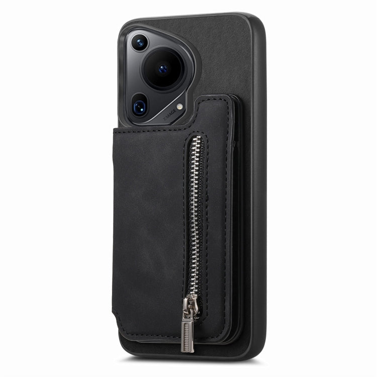 For Huawei Pura 70 Retro MagSafe Zipper Wallet Card Bag Back Phone Case(Black) - Huawei Cases by PMC Jewellery | Online Shopping South Africa | PMC Jewellery | Buy Now Pay Later Mobicred