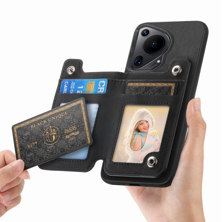 For Huawei Pura 70 Retro MagSafe Zipper Wallet Card Bag Back Phone Case(Black) - Huawei Cases by PMC Jewellery | Online Shopping South Africa | PMC Jewellery | Buy Now Pay Later Mobicred