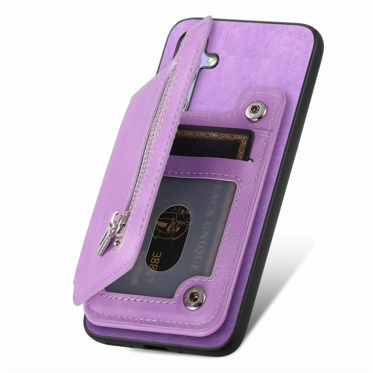 For Huawei nova 12 / 13 Retro MagSafe Zipper Wallet Card Bag Back Phone Case(Purple) - free shipping - PMC TechLife - Order now!