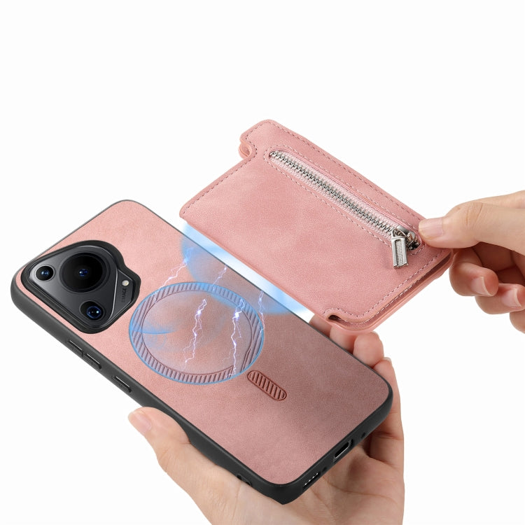 For Huawei nova 13 Pro Retro MagSafe Zipper Wallet Card Bag Back Phone Case(Pink) - free shipping - PMC TechLife - Order now!