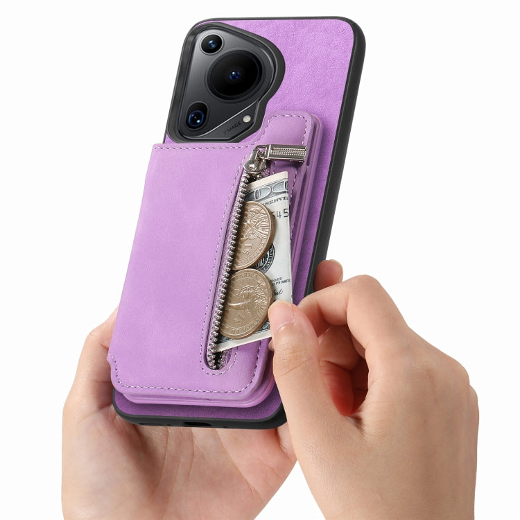 For Huawei nova 13 Pro Retro MagSafe Zipper Wallet Card Bag Back Phone Case(Purple) - Huawei Cases by PMC TechLife | Online Shopping South Africa | PMC TechLife | Buy Now Pay Later Mobicred