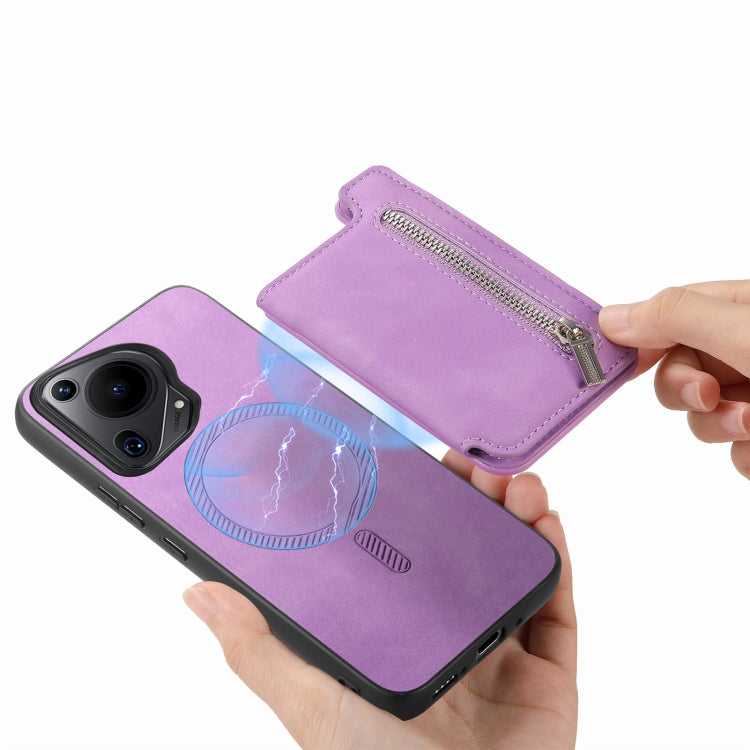 For Huawei nova 13 Pro Retro MagSafe Zipper Wallet Card Bag Back Phone Case(Purple) - Huawei Cases by PMC TechLife | Online Shopping South Africa | PMC TechLife | Buy Now Pay Later Mobicred