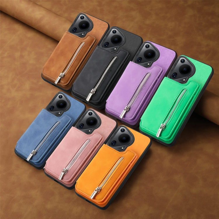 For Huawei Pura 70 Ultra Retro MagSafe Zipper Wallet Card Bag Back Phone Case(Black) - Huawei Cases by PMC Jewellery | Online Shopping South Africa | PMC Jewellery | Buy Now Pay Later Mobicred