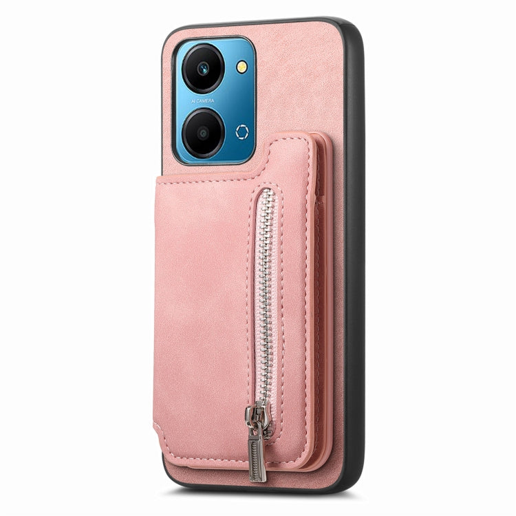 For Honor 100 Pro Retro MagSafe Zipper Wallet Card Bag Back Phone Case(Pink) - Honor Cases by PMC TechLife | Online Shopping South Africa | PMC TechLife | Buy Now Pay Later Mobicred