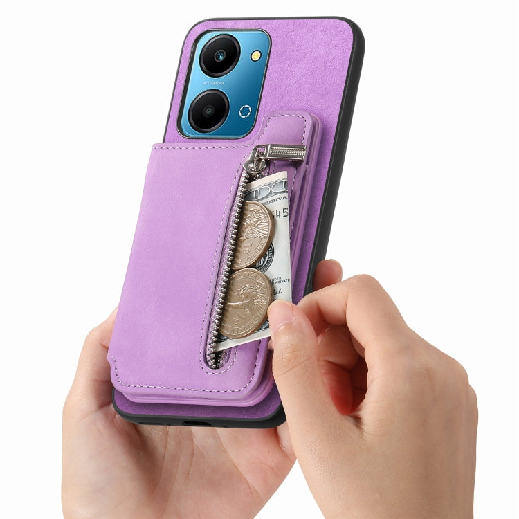 For Honor 100 Retro MagSafe Zipper Wallet Card Bag Back Phone Case(Purple) - free shipping - PMC TechLife - Order now!