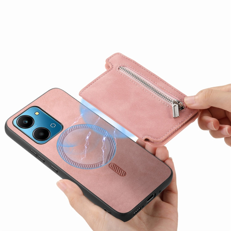 For Honor Play 50 Plus 5G Retro MagSafe Zipper Wallet Card Bag Back Phone Case(Pink) - Honor Cases by PMC TechLife | Online Shopping South Africa | PMC TechLife | Buy Now Pay Later Mobicred
