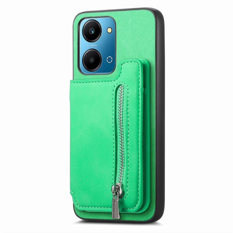 For Honor Play 50 Plus 5G Retro MagSafe Zipper Wallet Card Bag Back Phone Case(Green) - Honor Cases by PMC TechLife | Online Shopping South Africa | PMC TechLife | Buy Now Pay Later Mobicred