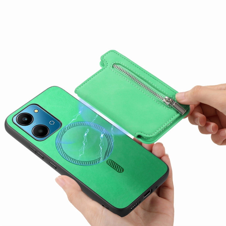 For Honor Play 50 Plus 5G Retro MagSafe Zipper Wallet Card Bag Back Phone Case(Green) - Honor Cases by PMC TechLife | Online Shopping South Africa | PMC TechLife | Buy Now Pay Later Mobicred