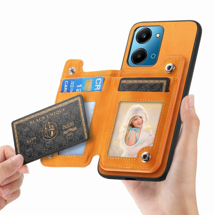 For Honor X7b / Play 8T 5G Retro MagSafe Zipper Wallet Card Bag Back Phone Case(Yellow) - Honor Cases by PMC TechLife | Online Shopping South Africa | PMC TechLife | Buy Now Pay Later Mobicred