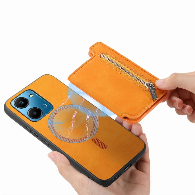 For Honor X7b / Play 8T 5G Retro MagSafe Zipper Wallet Card Bag Back Phone Case(Yellow) - Honor Cases by PMC TechLife | Online Shopping South Africa | PMC TechLife | Buy Now Pay Later Mobicred