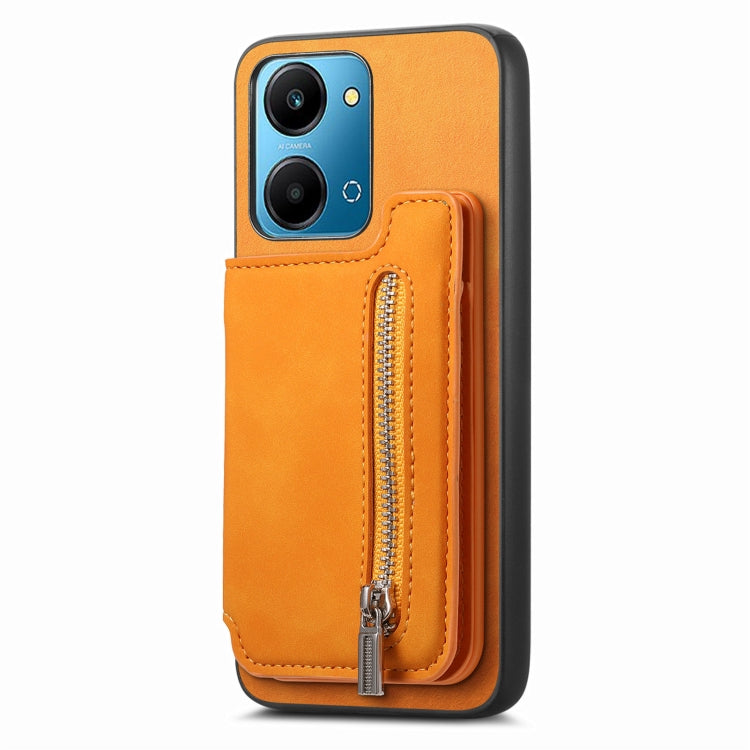 For Honor Play 7T / X7a Retro MagSafe Zipper Wallet Card Bag Back Phone Case(Yellow) - Honor Cases by PMC TechLife | Online Shopping South Africa | PMC TechLife | Buy Now Pay Later Mobicred