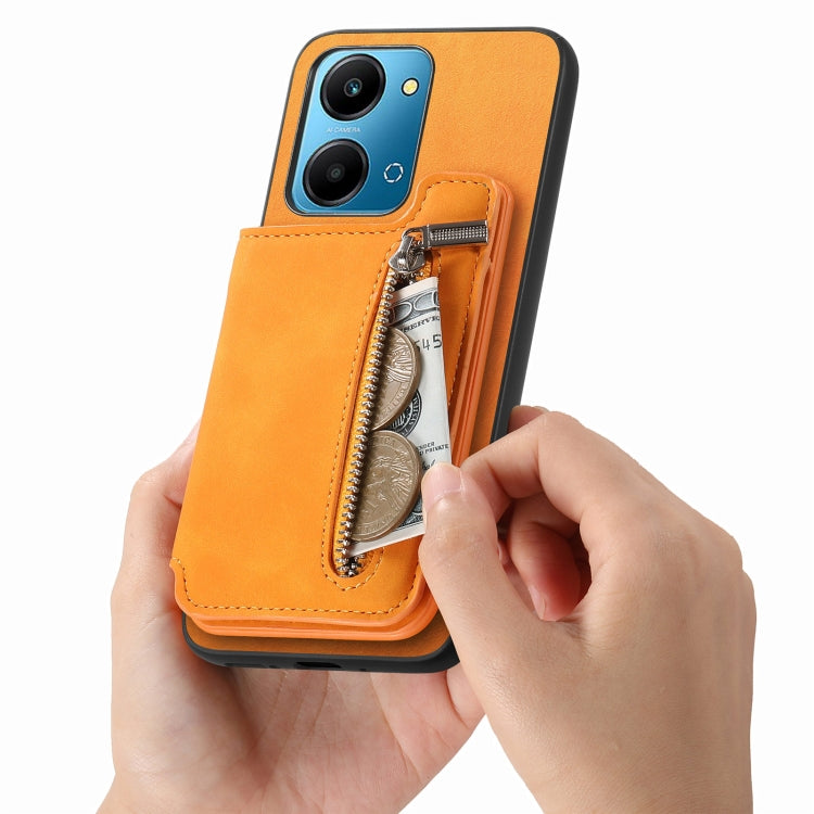 For Honor Play 7T / X7a Retro MagSafe Zipper Wallet Card Bag Back Phone Case(Yellow) - Honor Cases by PMC TechLife | Online Shopping South Africa | PMC TechLife | Buy Now Pay Later Mobicred