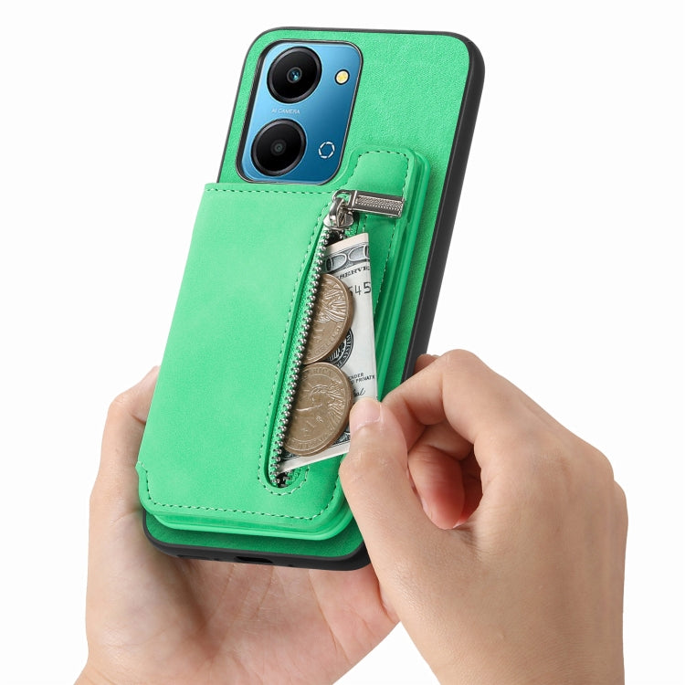 For Honor Play 7T / X7a Retro MagSafe Zipper Wallet Card Bag Back Phone Case(Green) - Honor Cases by PMC TechLife | Online Shopping South Africa | PMC TechLife | Buy Now Pay Later Mobicred
