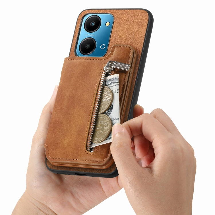 For Honor Play 7T / X7a Retro MagSafe Zipper Wallet Card Bag Back Phone Case(Brown) - Honor Cases by PMC TechLife | Online Shopping South Africa | PMC TechLife | Buy Now Pay Later Mobicred