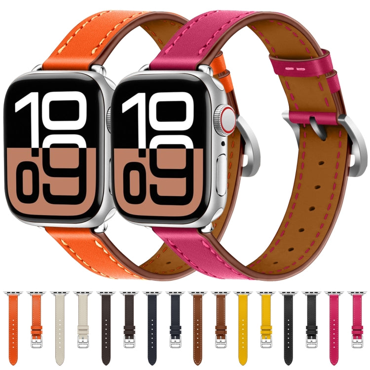 For Apple Watch 46mm / 49mm / 45mm / 44mm Classic Connector Buckle Slim Cow Real Leather Watch Band(Black) - Watch Bands by PMC TechLife | Online Shopping South Africa | PMC TechLife | Buy Now Pay Later Mobicred