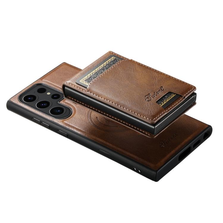 For Samsung Galaxy S25+ 5G Suteni H19 Oil Wax 2-in-1 MagSafe Removable Card Box Back Phone Case(Brown) - Galaxy S25+ 5G Cases by Suteni | Online Shopping South Africa | PMC TechLife | Buy Now Pay Later Mobicred