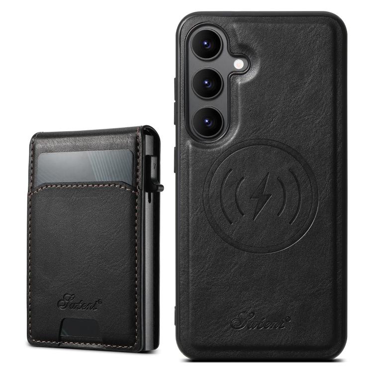For Samsung Galaxy S25 5G Suteni H19 Oil Wax 2-in-1 MagSafe Removable Card Box Back Phone Case(Black) - Galaxy S25 5G Cases by Suteni | Online Shopping South Africa | PMC TechLife | Buy Now Pay Later Mobicred