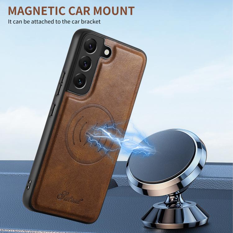 For Samsung Galaxy S25 5G Suteni H19 Oil Wax 2-in-1 MagSafe Removable Card Box Back Phone Case(Brown) - Galaxy S25 5G Cases by Suteni | Online Shopping South Africa | PMC TechLife | Buy Now Pay Later Mobicred