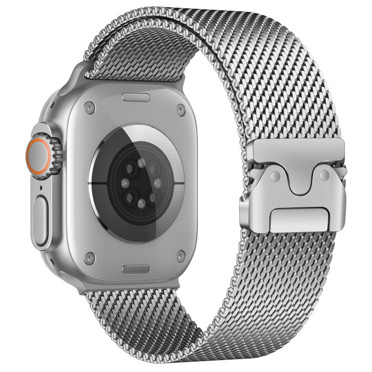 For Apple Watch 42mm / 41mm / 40mm / 38mm Umbrella Buckle Think Milanese Plate Stainless Steel Paracord Buckle Watch Band(Silver) - free shipping - PMC TechLife - Order now!