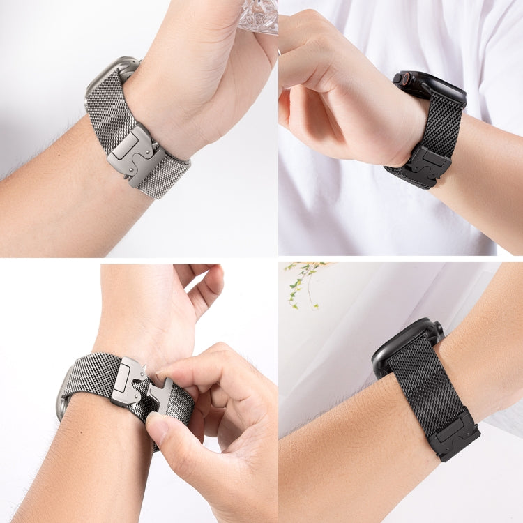 For Apple Watch 42mm / 41mm / 40mm / 38mm Umbrella Buckle Think Milanese Plate Stainless Steel Paracord Buckle Watch Band(Starlight) - free shipping - PMC TechLife - Order now!