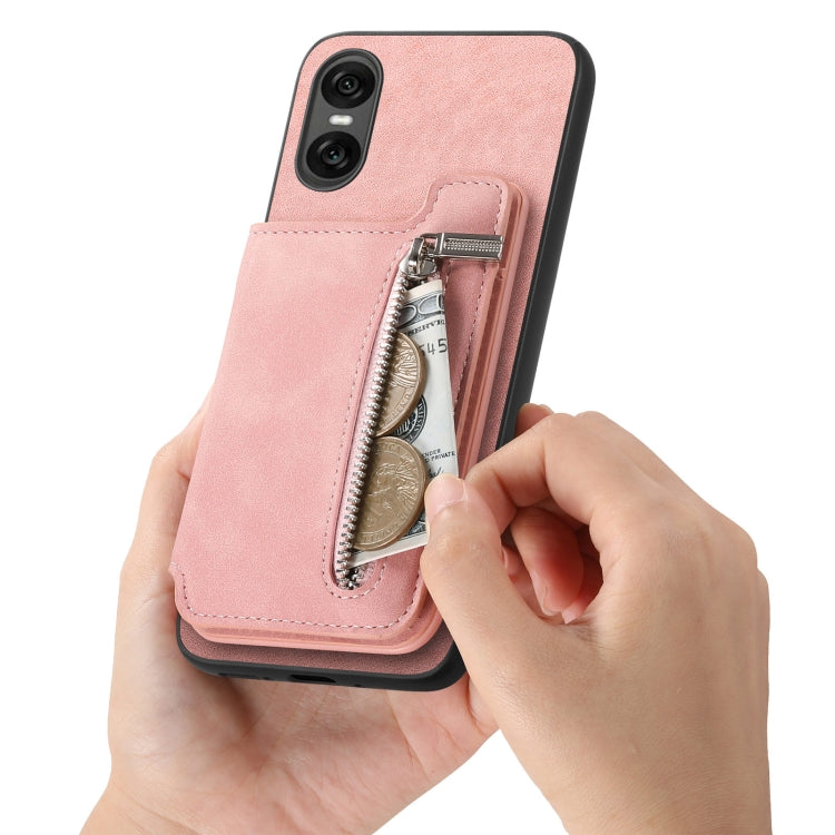 For Sony Xperia 1 VI Retro MagSafe Zipper Wallet Card Bag Back Phone Case(Pink) - Sony Cases by PMC TechLife | Online Shopping South Africa | PMC TechLife | Buy Now Pay Later Mobicred