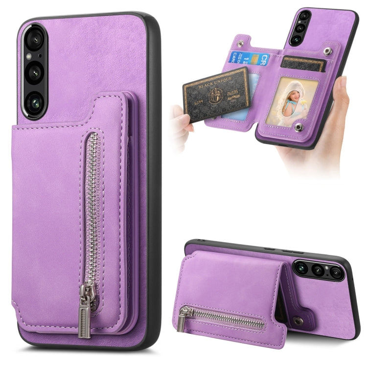 For Sony Xperia 1 VI Retro MagSafe Zipper Wallet Card Bag Back Phone Case(Purple) - Sony Cases by PMC TechLife | Online Shopping South Africa | PMC TechLife | Buy Now Pay Later Mobicred