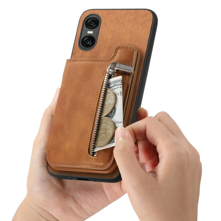 For Sony Xperia 1 VI Retro MagSafe Zipper Wallet Card Bag Back Phone Case(Brown) - Sony Cases by PMC TechLife | Online Shopping South Africa | PMC TechLife | Buy Now Pay Later Mobicred